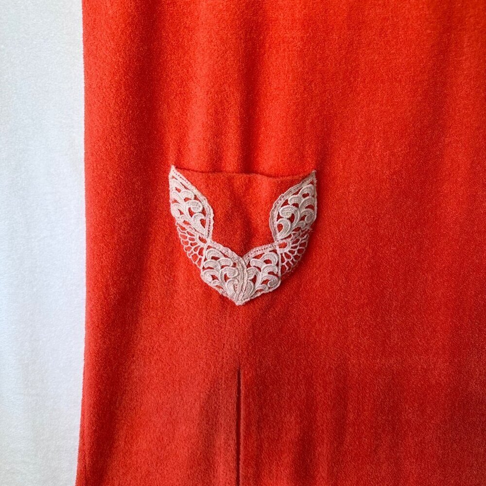 Shadowline Vintage 70s Terry Cloth Maxi Dress Swim Coverup Size S Orange Lace - Picture 7 of 14